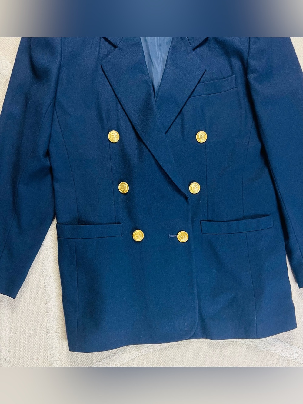 Vintage 90s Liz Claiborne Navy Wool Blazer – Double-Breasted Gold Buttons – 8 - Picture 4 of 13